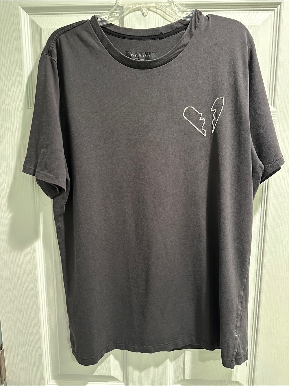 rag & bone Black Short Sleeve Tee with Broken Heart Stitch